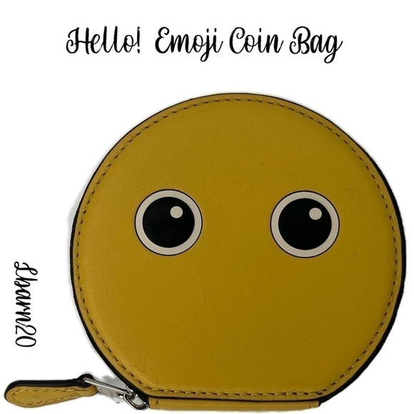 😃Coach Emoji Speechless Eyes Yellow Circle Coin Bag and Keychain Set NWT - Picture 2 of 12